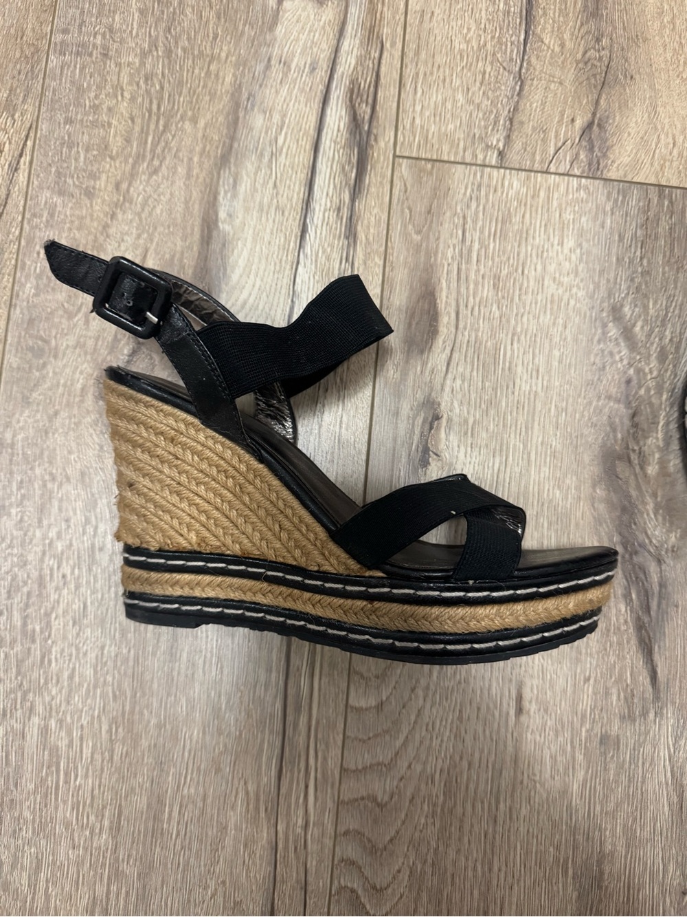 Charles Davis Black Wedge Espadrille Sandals - Women size 9.5